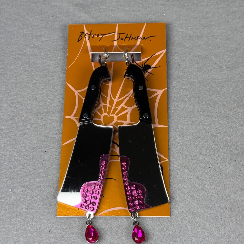 NWT Betsey Johnson meat cleaver earrings - dripping blood gory Halloween creepy